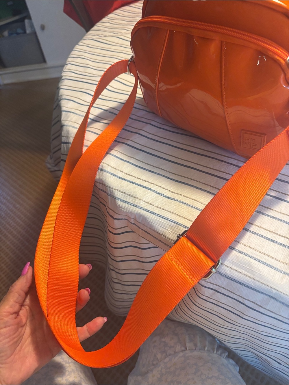 Glossy Orange Patent Crossbody Bag for Women - Picture 9 of 9
